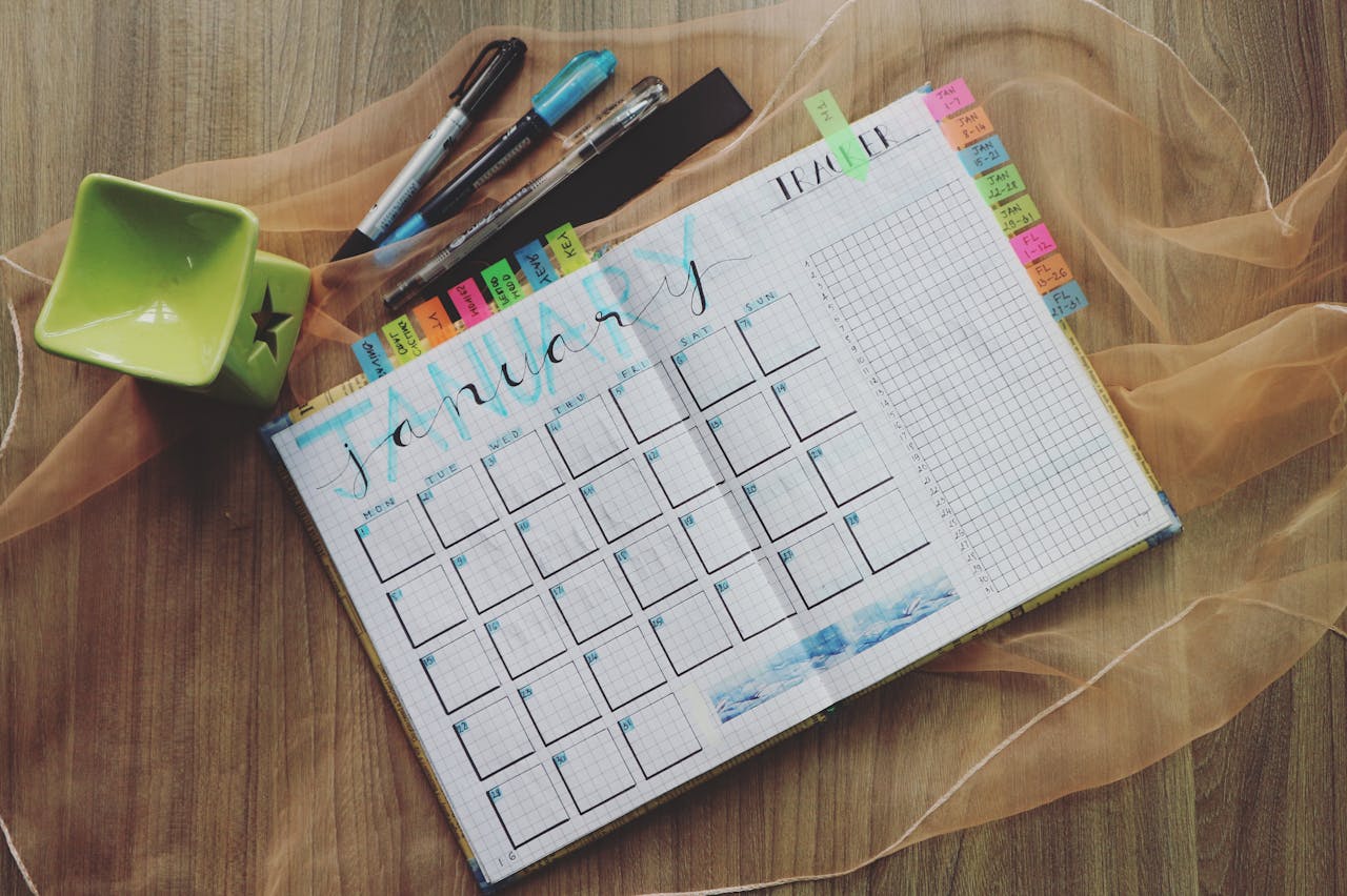 A calendar with a schedule